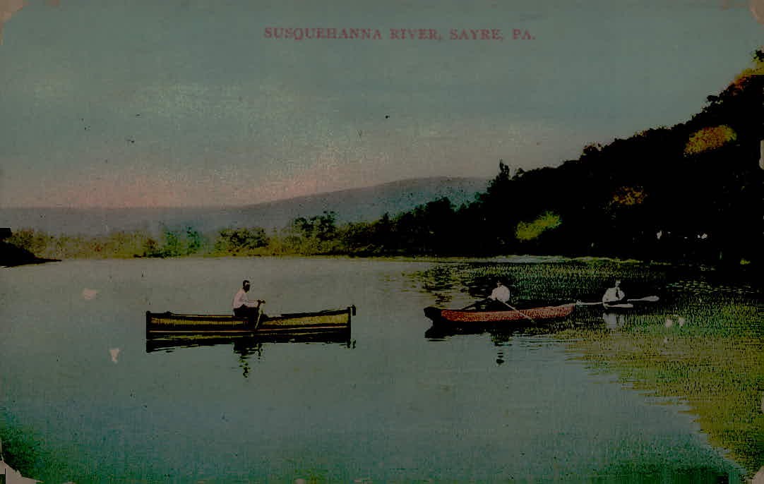 Vintage Susquehanna River Sayre PA Canoeing Postcard Wm Erk Used 1910s