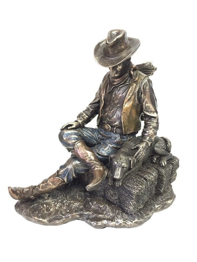UNICORN STUDIO WU Cowboy and Dog Napping Statue Sculpture, Bronze