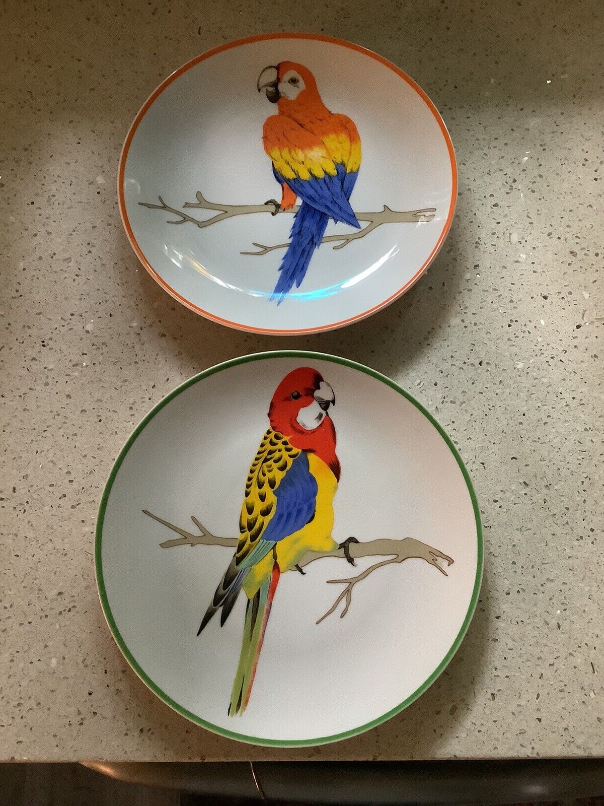 Set Of 2 Parrot Plates, 8 1/2” Bright Colorful, Excellent Condition, Japan