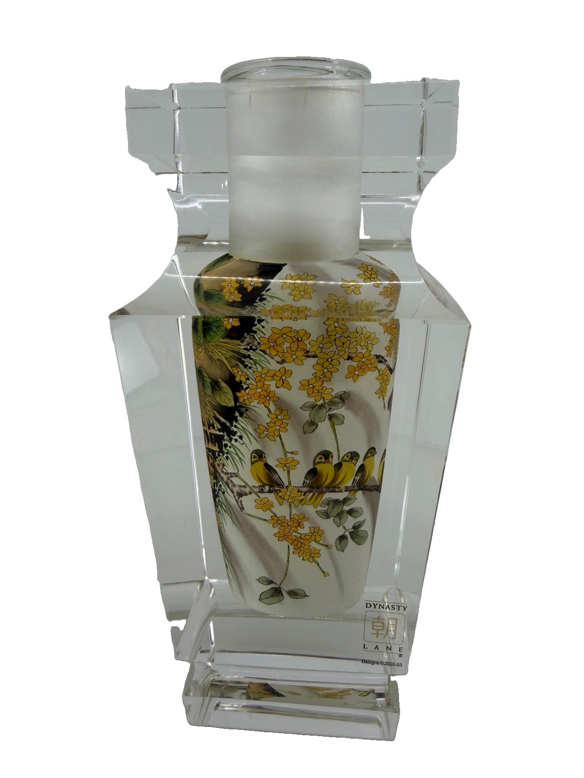 Vintage Dynasty Lane Spring Gathering Inside Painted Crystal Vase Peking Robins