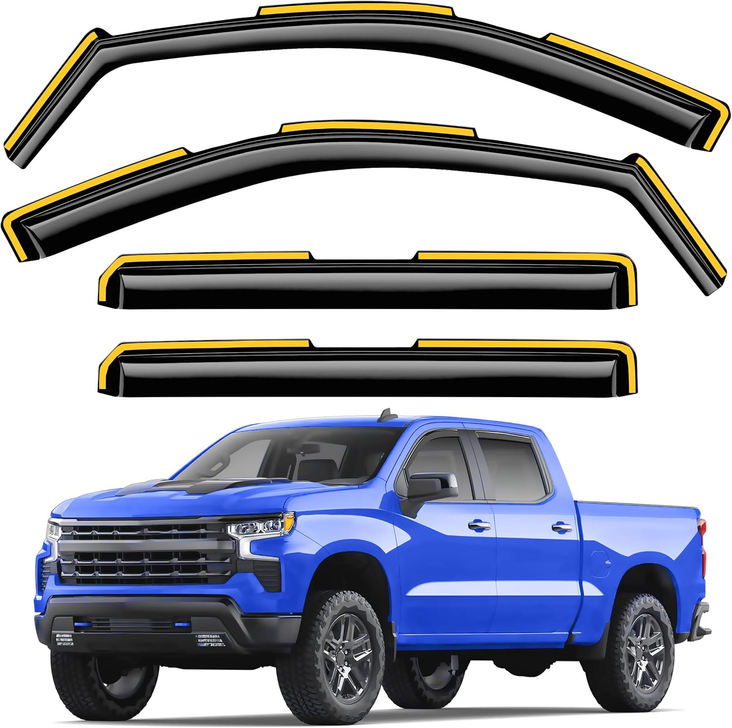 In-Channel Window Rain Guards for Chevy Silverado/Gmc Sierra 1500 2019-2026 Crew