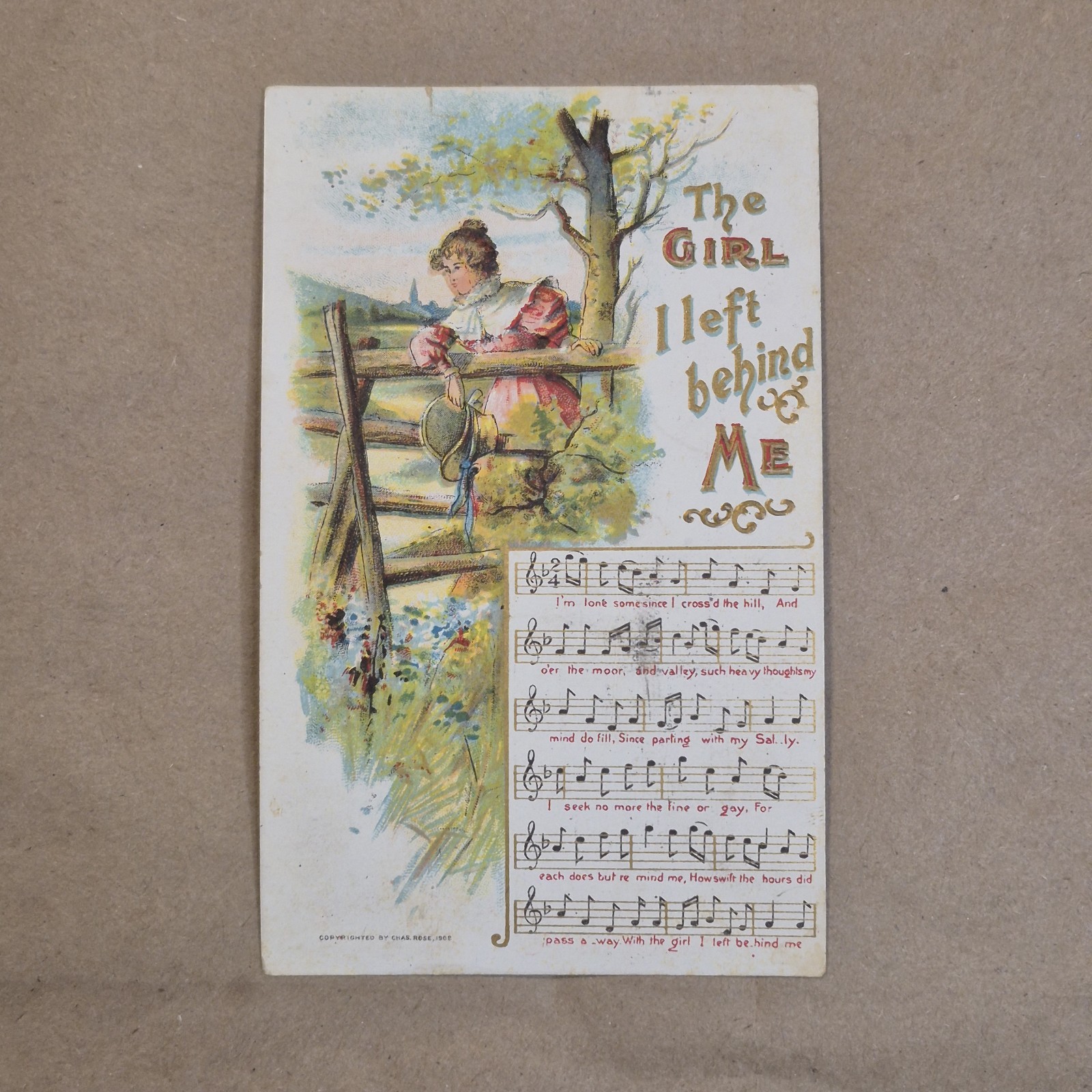 Antique 1908 The Girl I Left Behind Me Song Postcard Boston MA