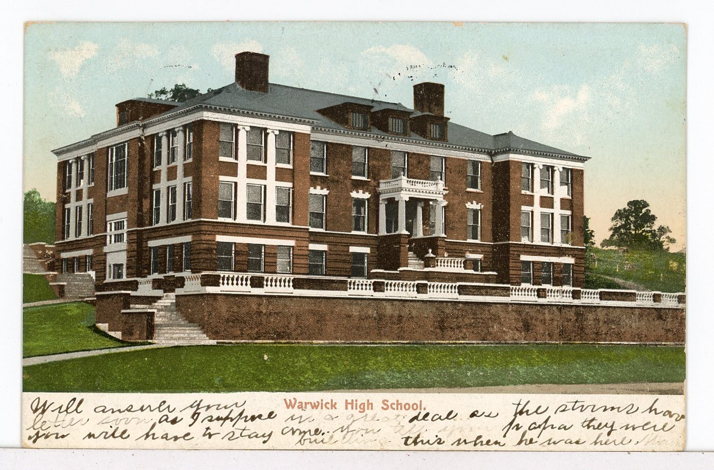 1906 - WARWICK HIGH SCHOOL, Warwick, Rhode Island Postcard
