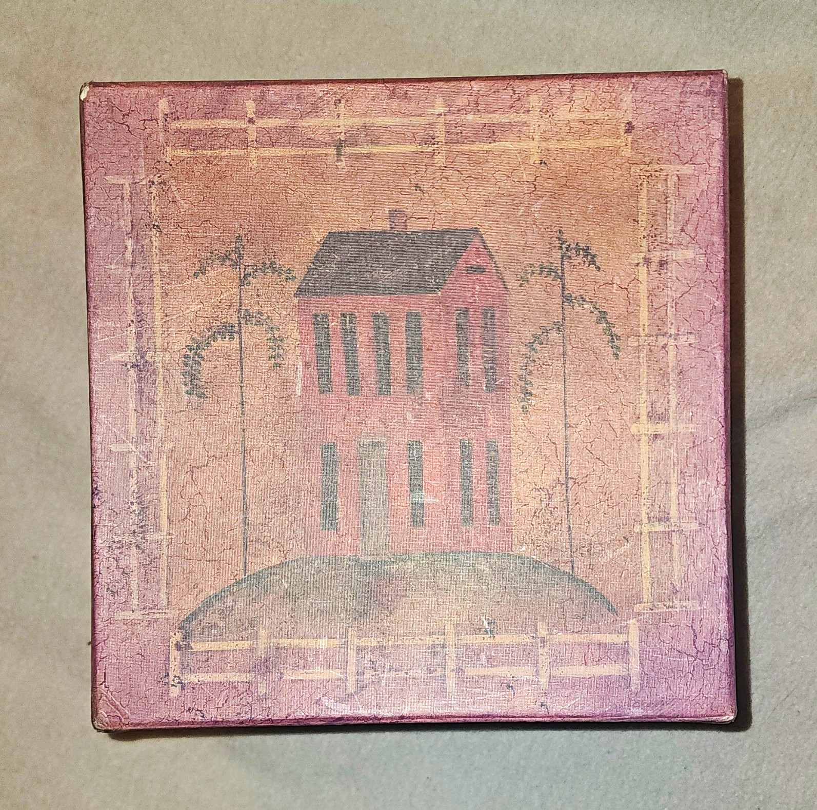 Bob's Boxes Primitive The Farmhouse Small Square Cardboard Trinket Box w/ Lid