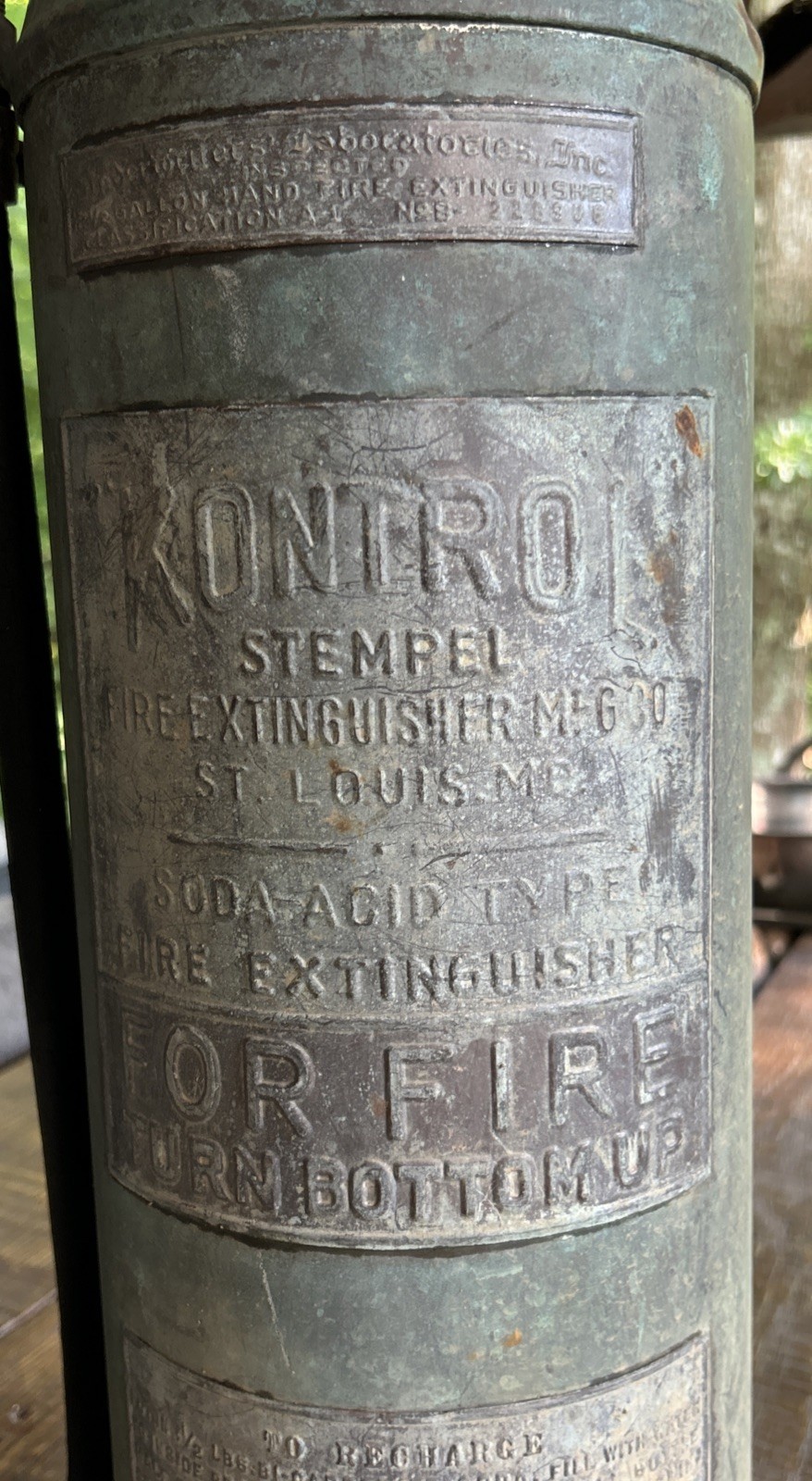 Old Copper KONTROL STEMPEL Fire  EXTINGUISHER St Louis , Maryland VTG very old