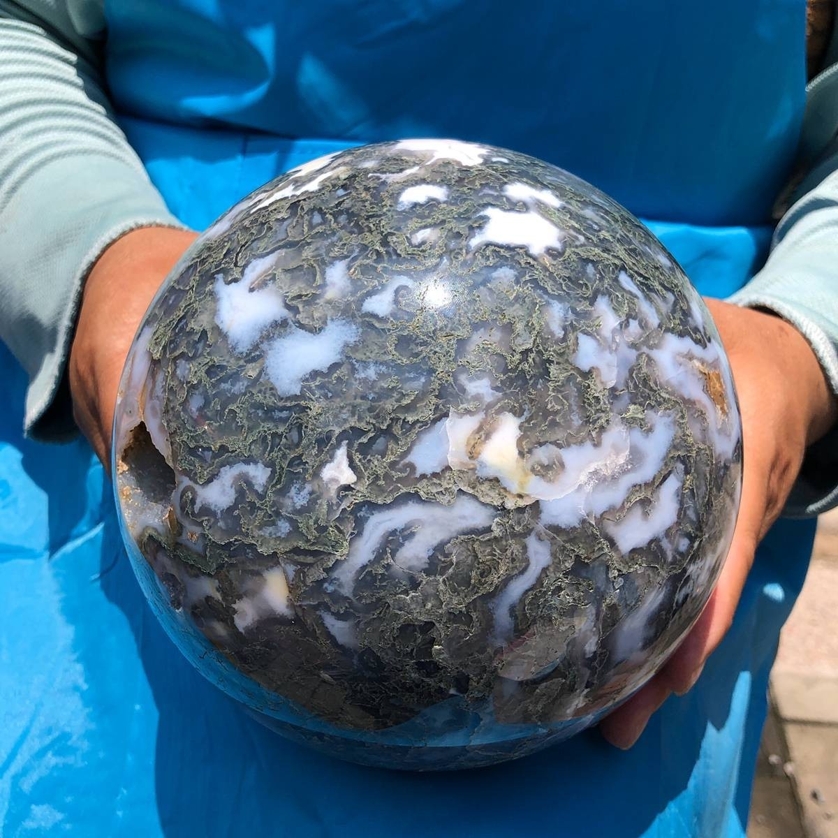 11.7LB Natural Water Grass Agate Ball Quartz Crystal Mineral Healing Sample 6011