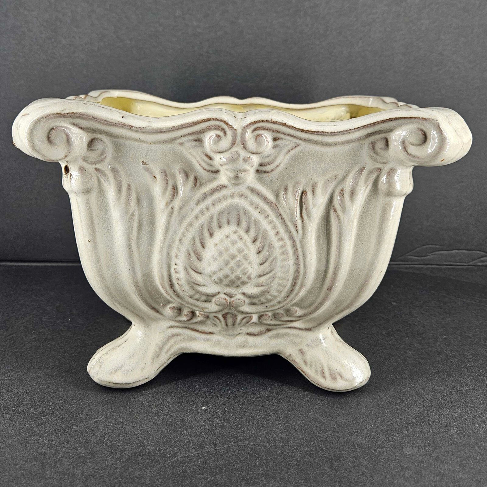 Vintage footed Edwardian Victorian style ornate cachepot planter dish