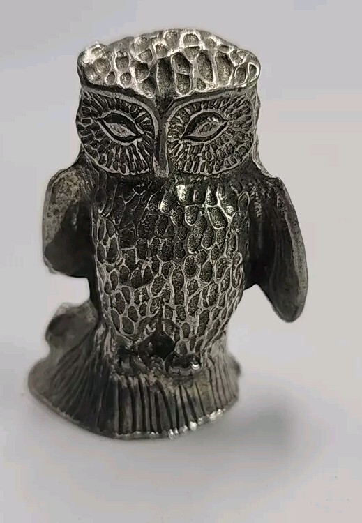 Vintage Kirk Pewter Owl Figurine Silver tone Figurine 1 3/4 Inch 