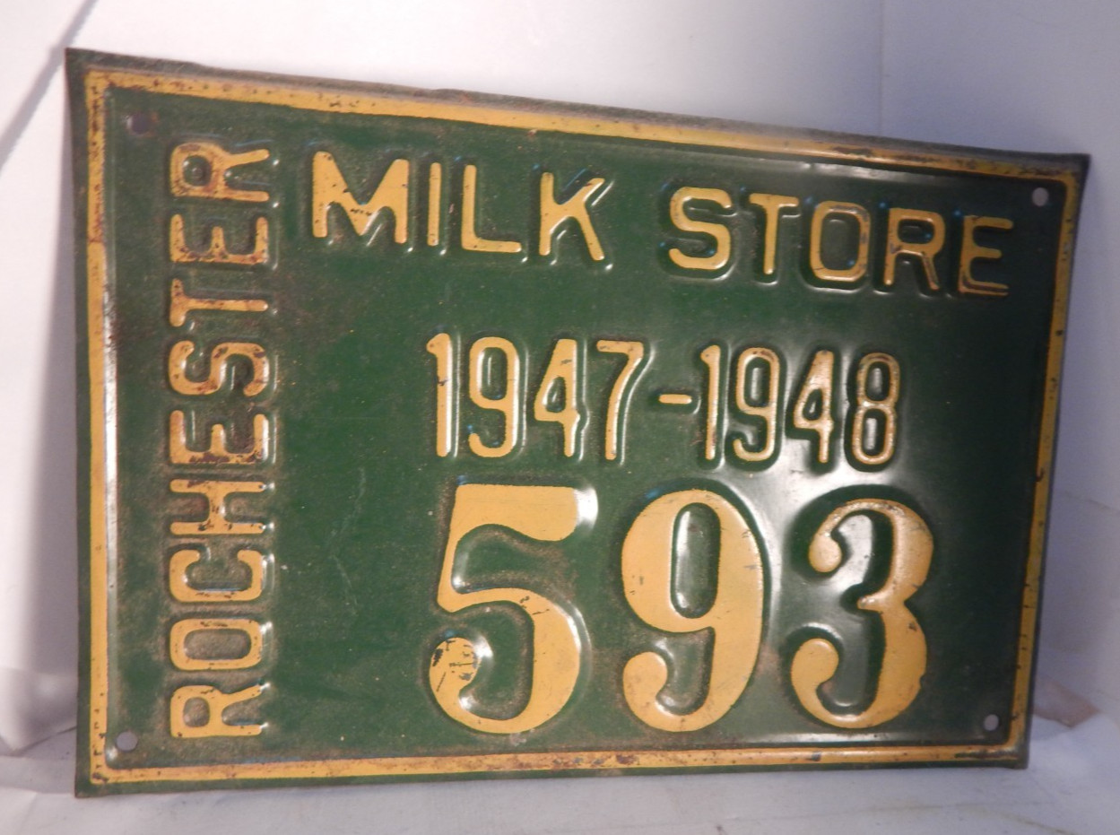 antique  metal sign-rochester Milk Store 1947-1948 593   6