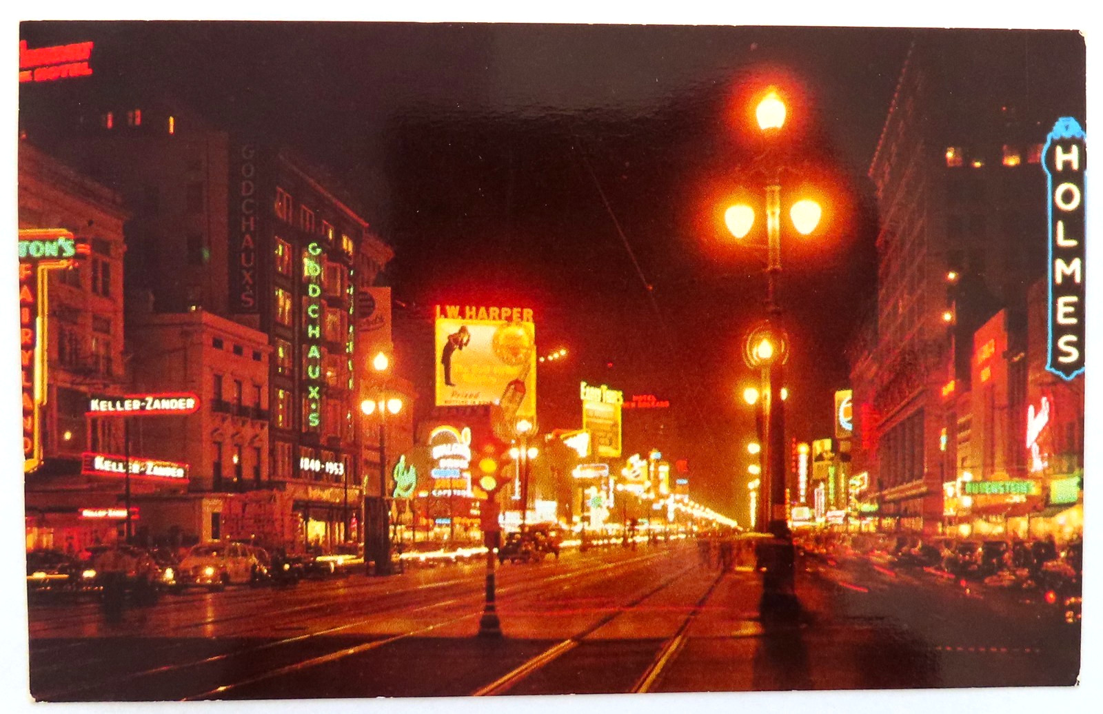 Canal Street New Orleans Postcard Vintage Chrome Night Scene Louisiana Travel LA