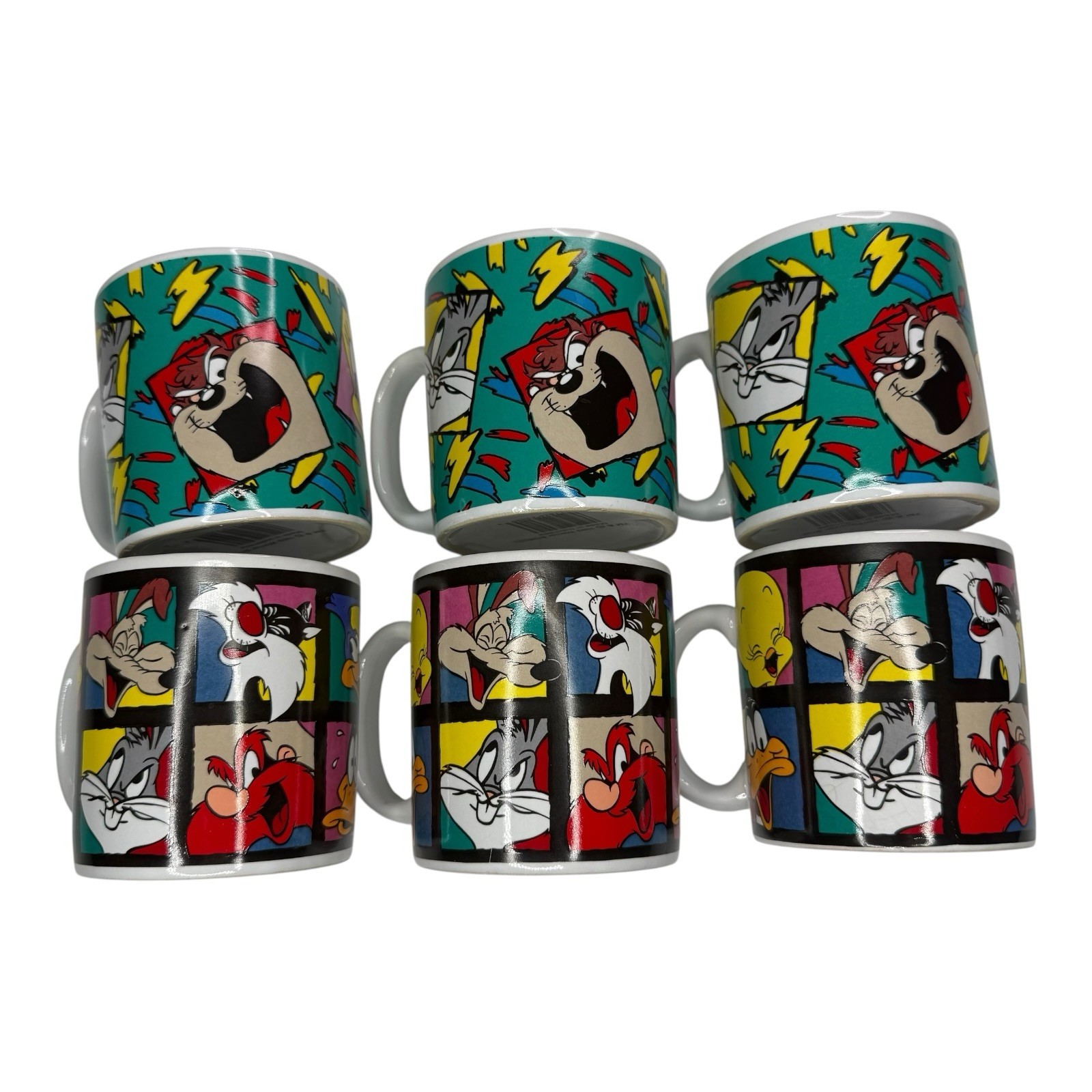 Vintage 1993 Looney Tunes Sakura Warner Bros Coffee Mugs Set of 6 Bugs Taz
