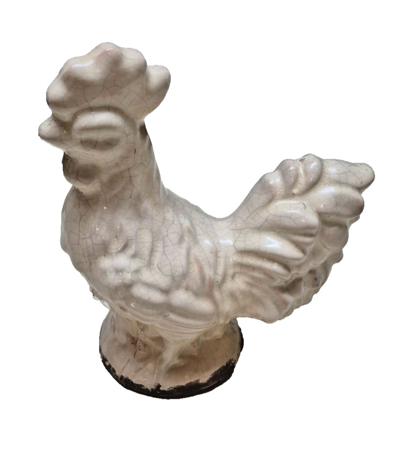 Vintage Ceramic Rooster Figurine Farmhouse Country Decor White Chicken Figurine