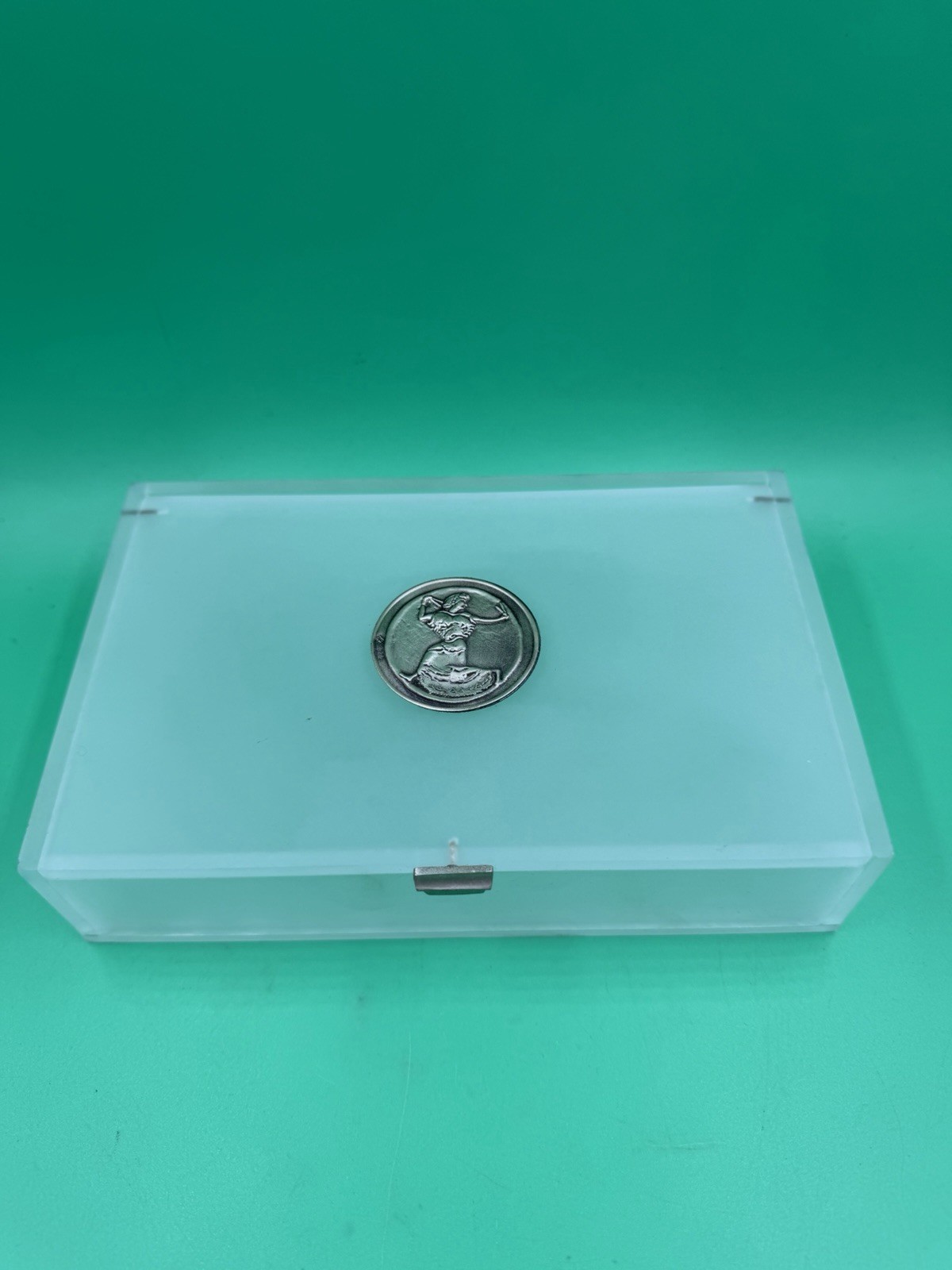 Vintage Frosted Lucite Jewelry Box w/ 925 Sterling Silver Stamped/Hallmark Coin