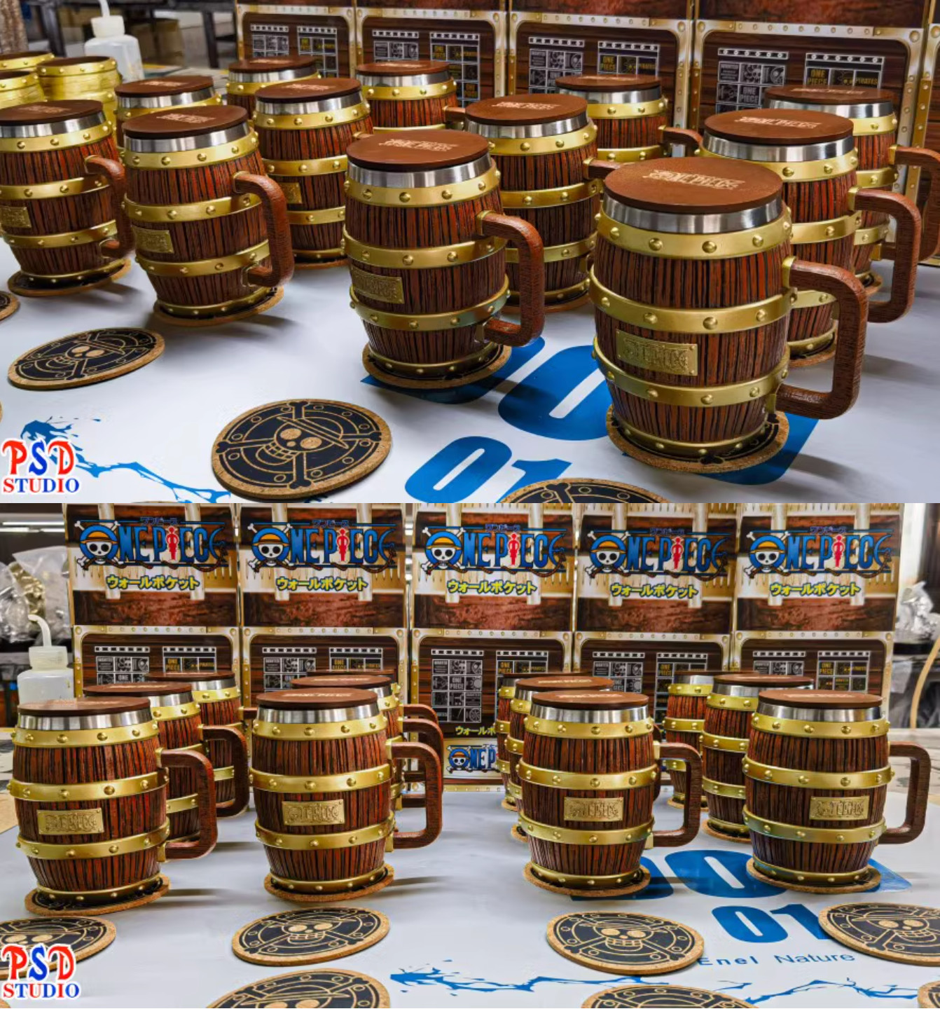 1/1 One Piece Luffy Zoro Beer Barrel Replica Cup Resin Stainless Steel Gold Mug