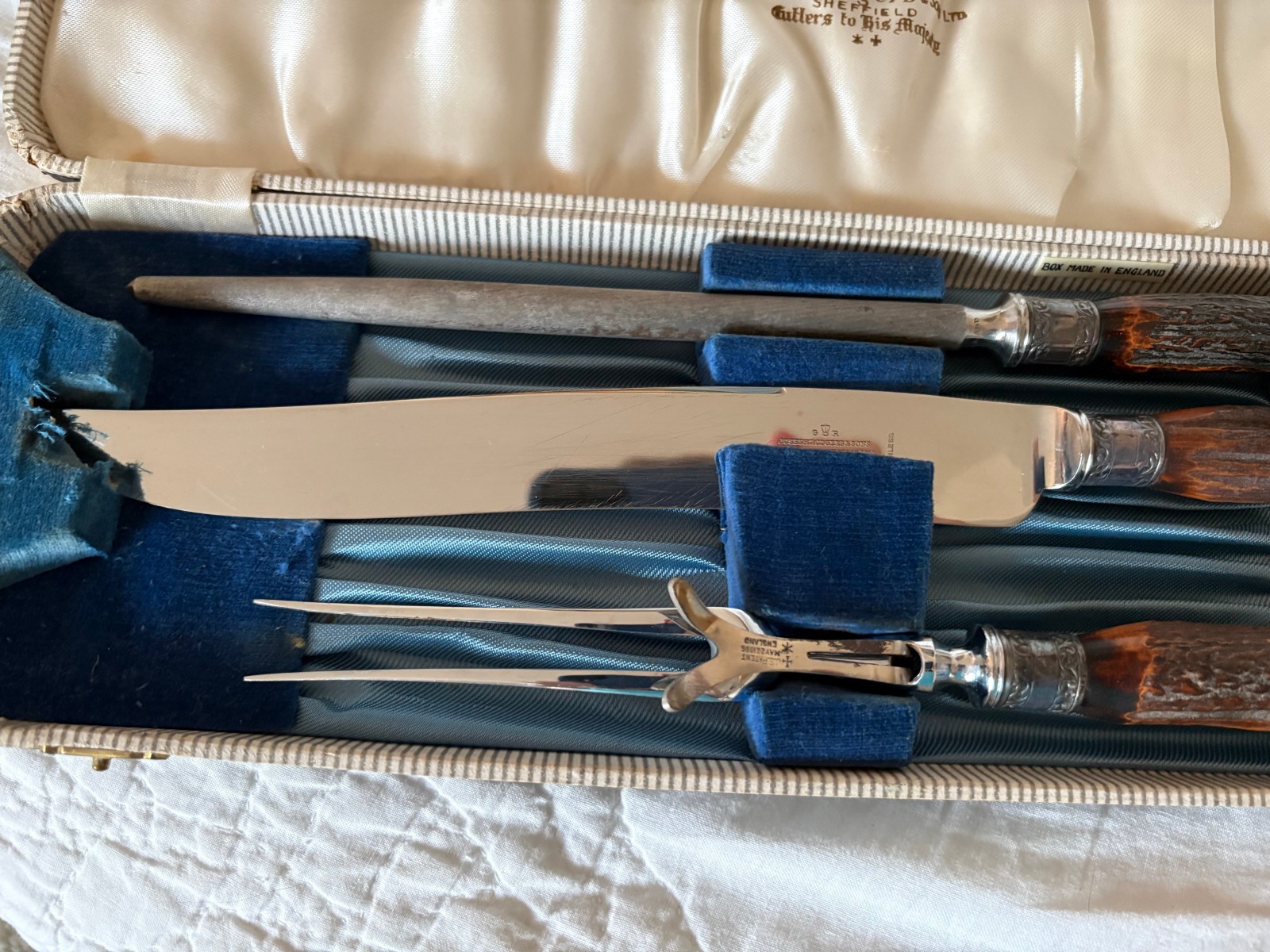 vintage Joseph Rodgers & Sons 3-piece carving set in a black case vintage Joseph Rodgers & Sons 3-piece carving set in a black case