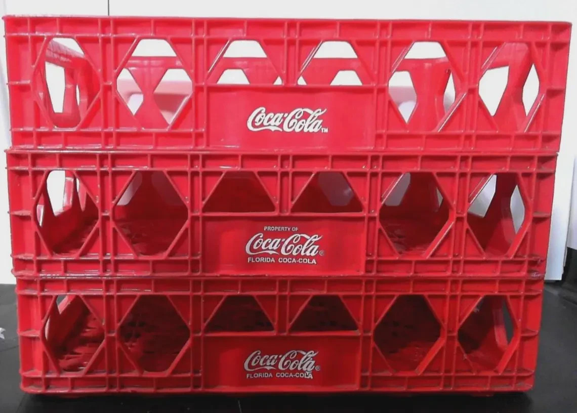 3 Vintage Red Plastic Coca-Cola Stackable Soda Crates very good cond. 