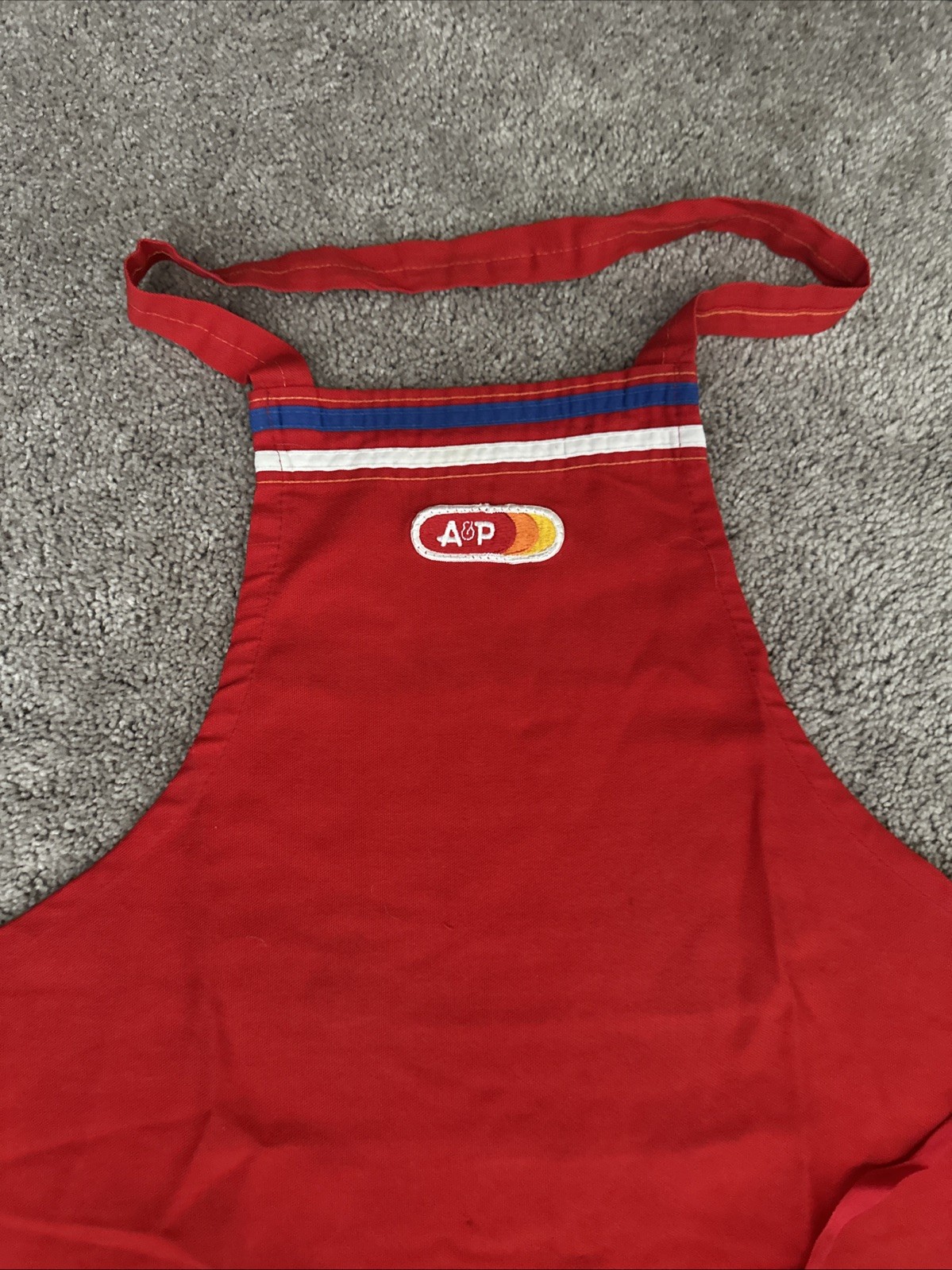 Vintage A&P Grocery Store Apron Sewn Patch Red With Blue White Stripes