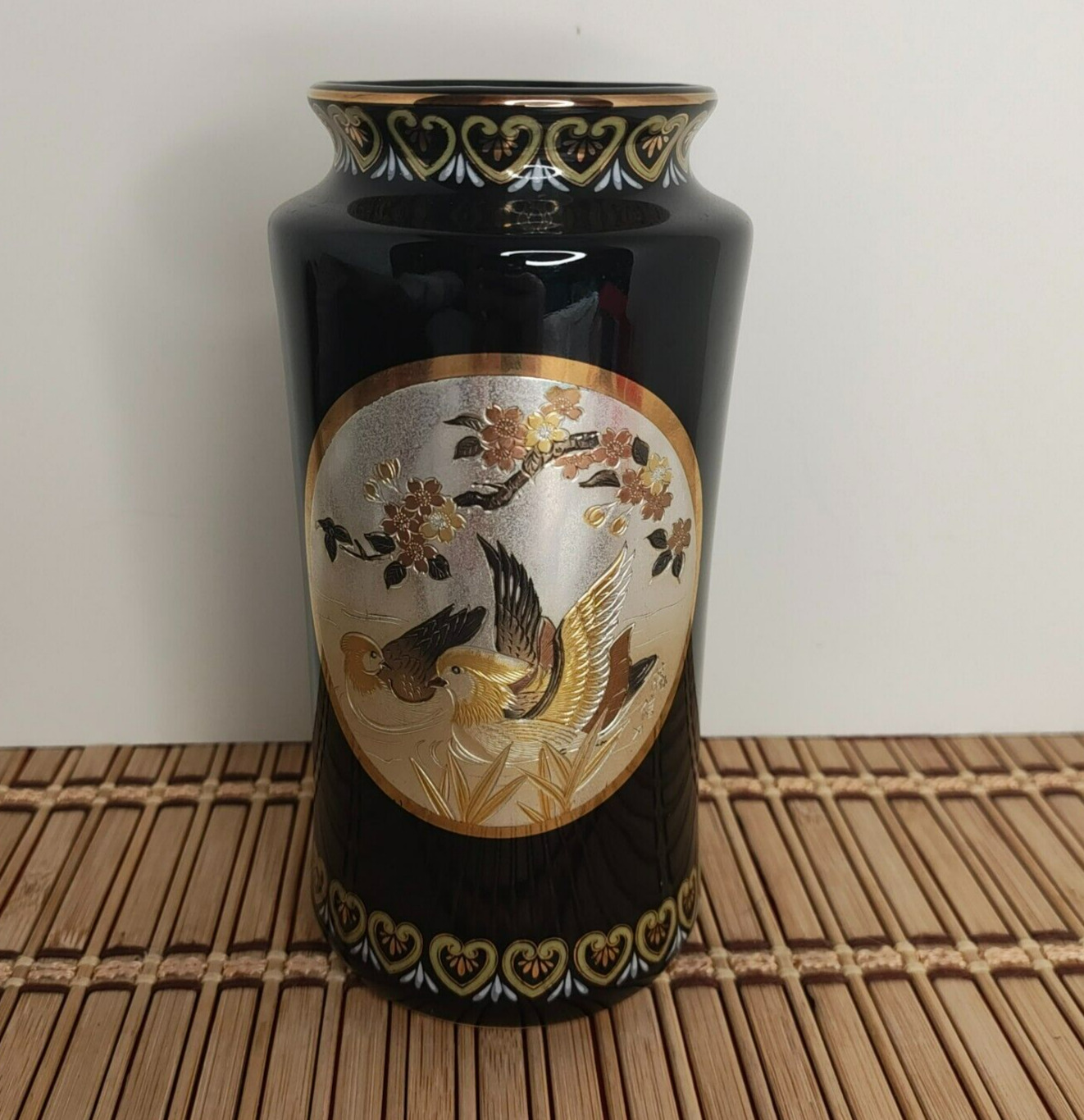 Vintage 1980\'s Porcelain Japanese Vase Black Gold Silver The Art of Chokin