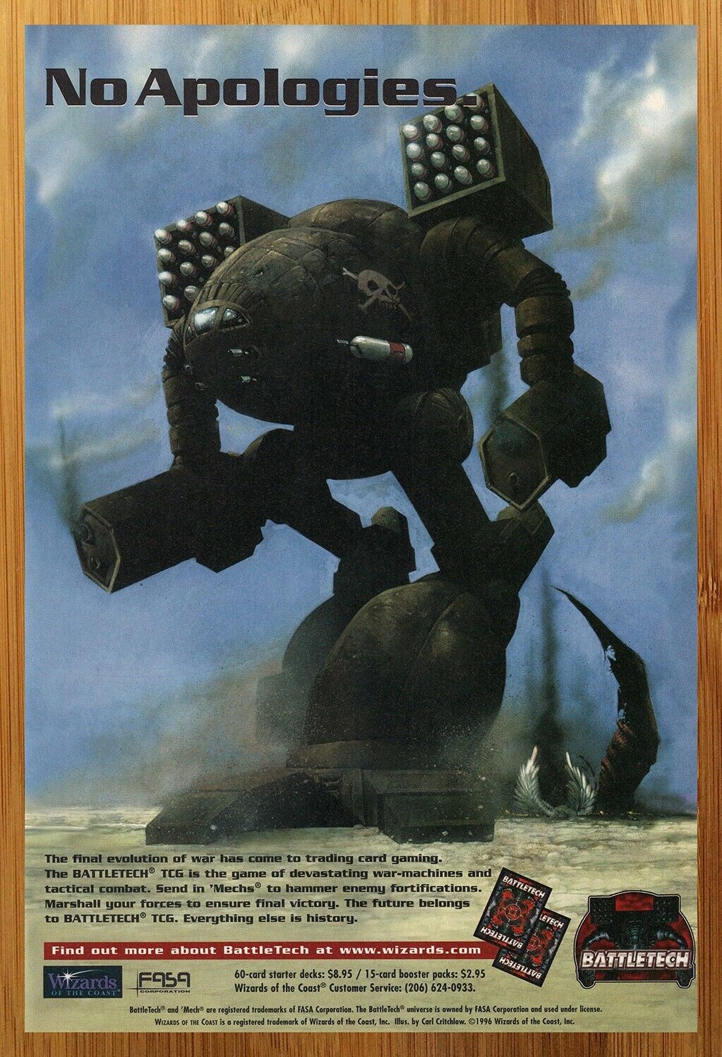 1996 Battletech Trading Card Game Vintage Print Ad/Poster Mech TCG CCG Promo Art
