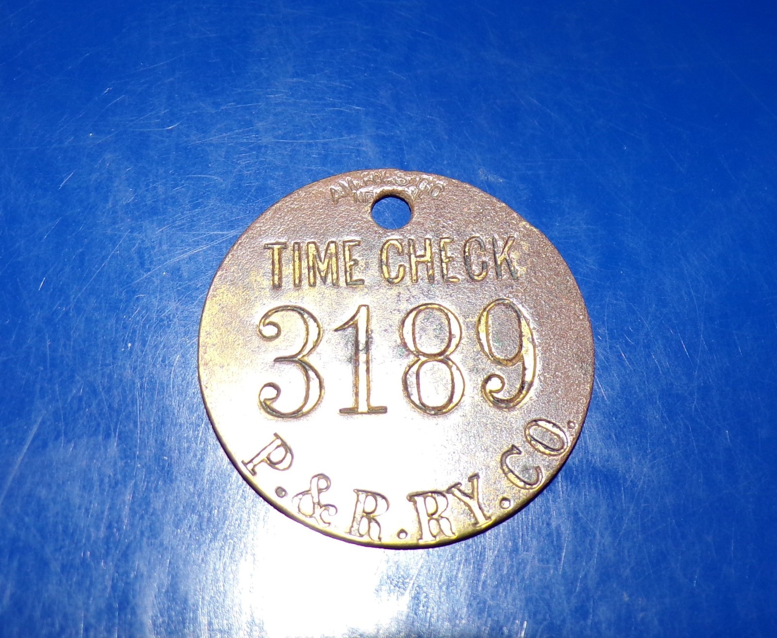 Vintage/Antique P&R RY CO (Philadelphia & Reading Railroad) Brass Time Check Tag