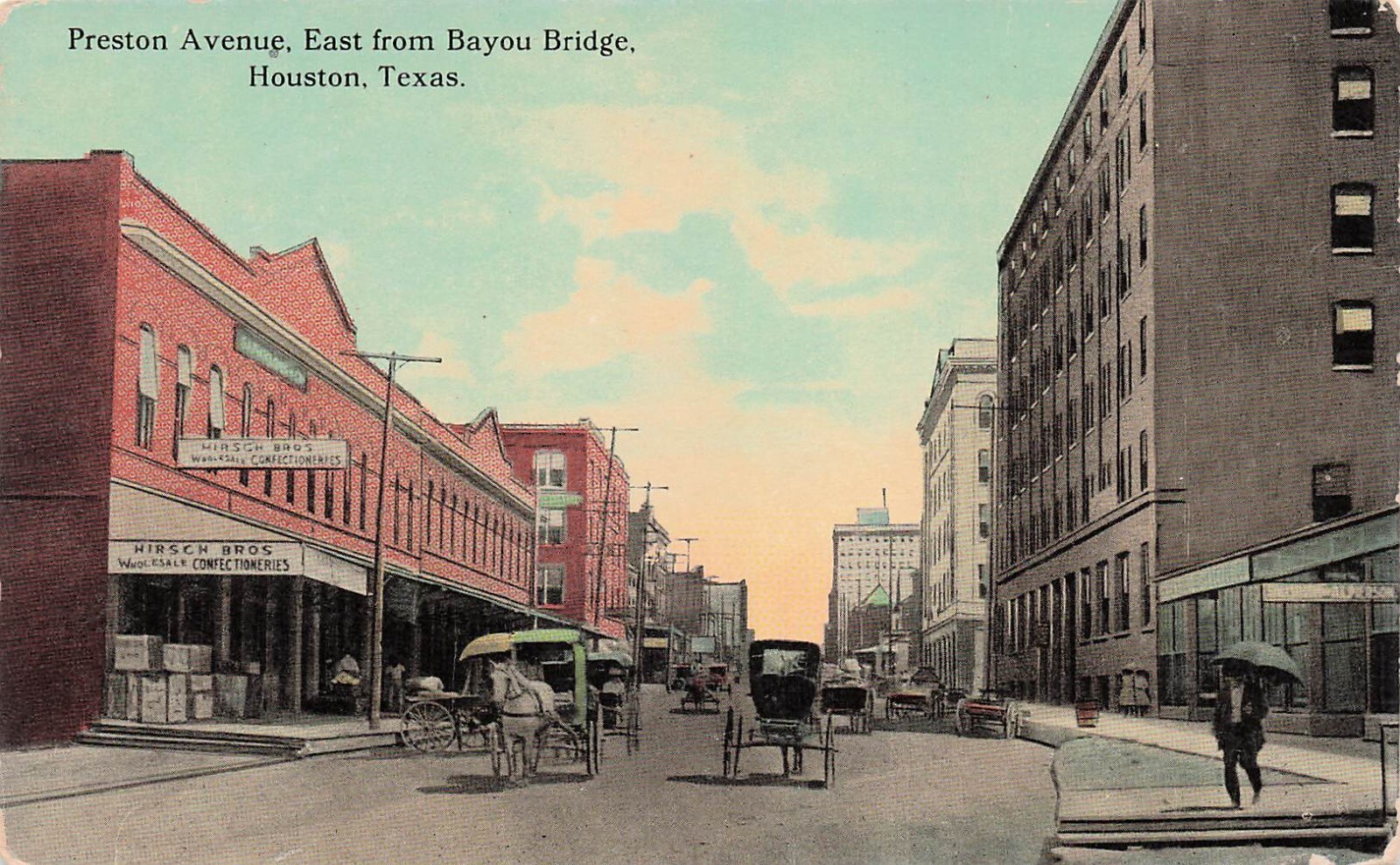 Houston Texas Preston Avenue Main Street Early 1900s Bayou Bridge Postcard H21
