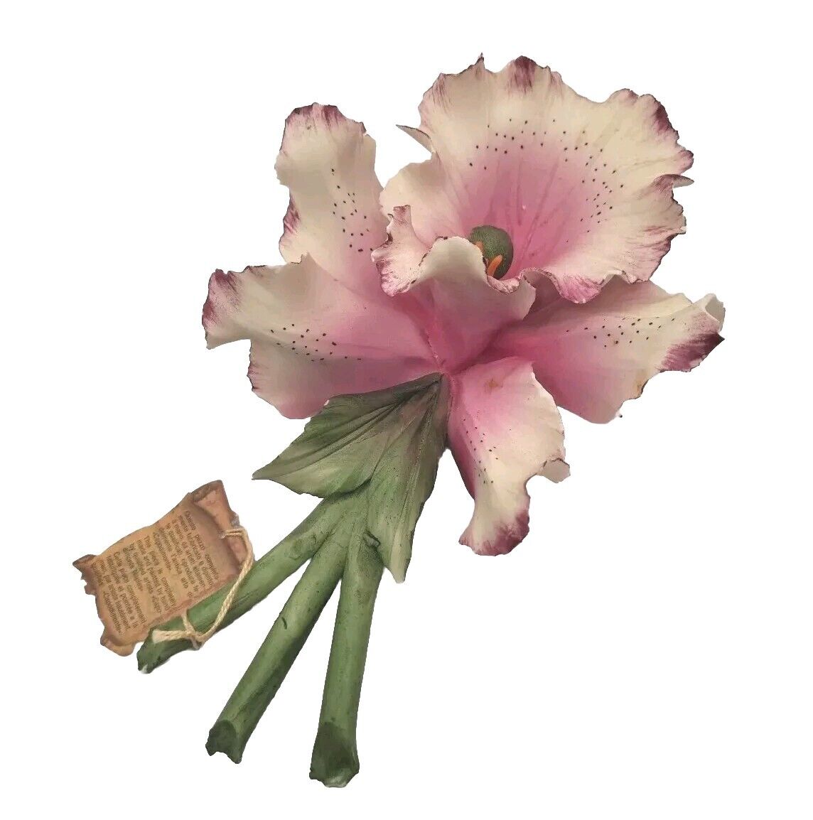 Beautiful Vintage Capodimonte Purple Orchid With Original Tag See Desciption. F3