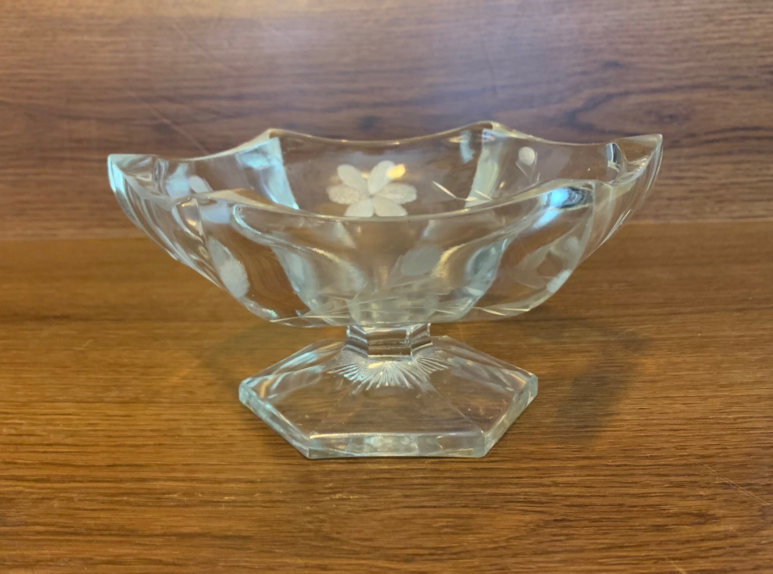 Vintage Etched Glass Foral Style Pedestal Candy Bowl - 3.5
