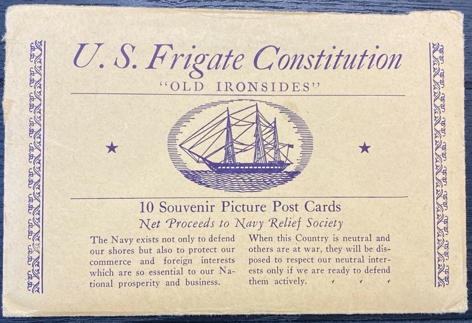 U.S. Frigate Constitution Old Ironsides 8 Souvenir Picture Postcards Navy Relief