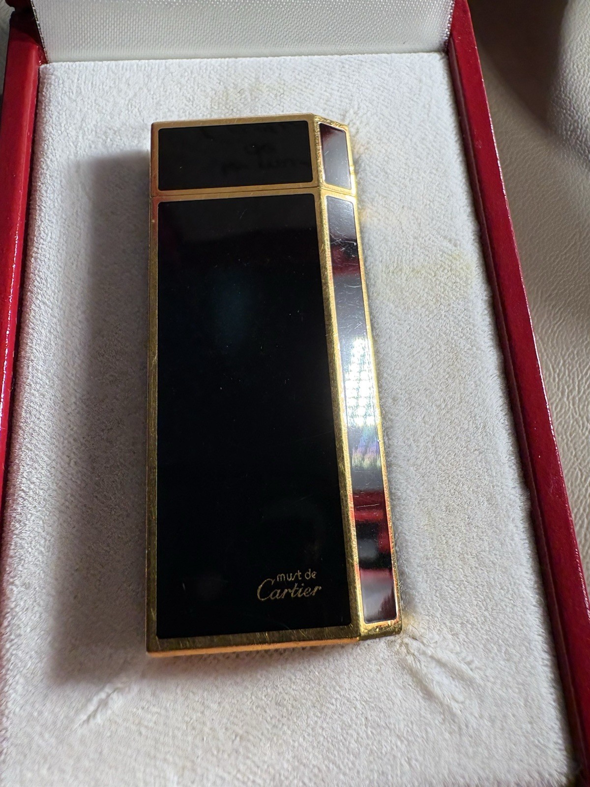 Cartier Enamel Gold & Black Oval Gas Lighter