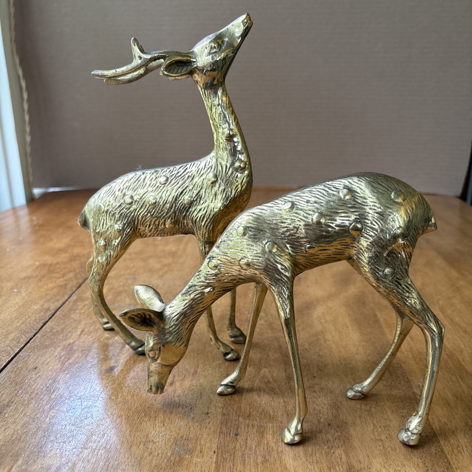Vintage Large Brass Deer Buck And Doe Figurines  Solid MCM
