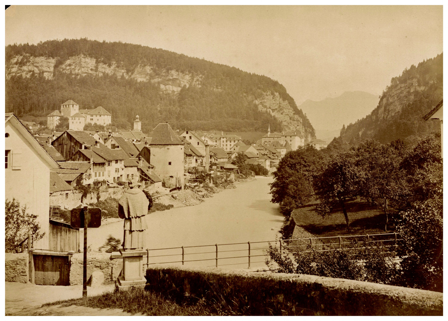 Austria, Feldkirch, overall view and shadow castle vintage albums print Ti Austria, Feldkirch, overall view and shadow castle vintage albums print Ti