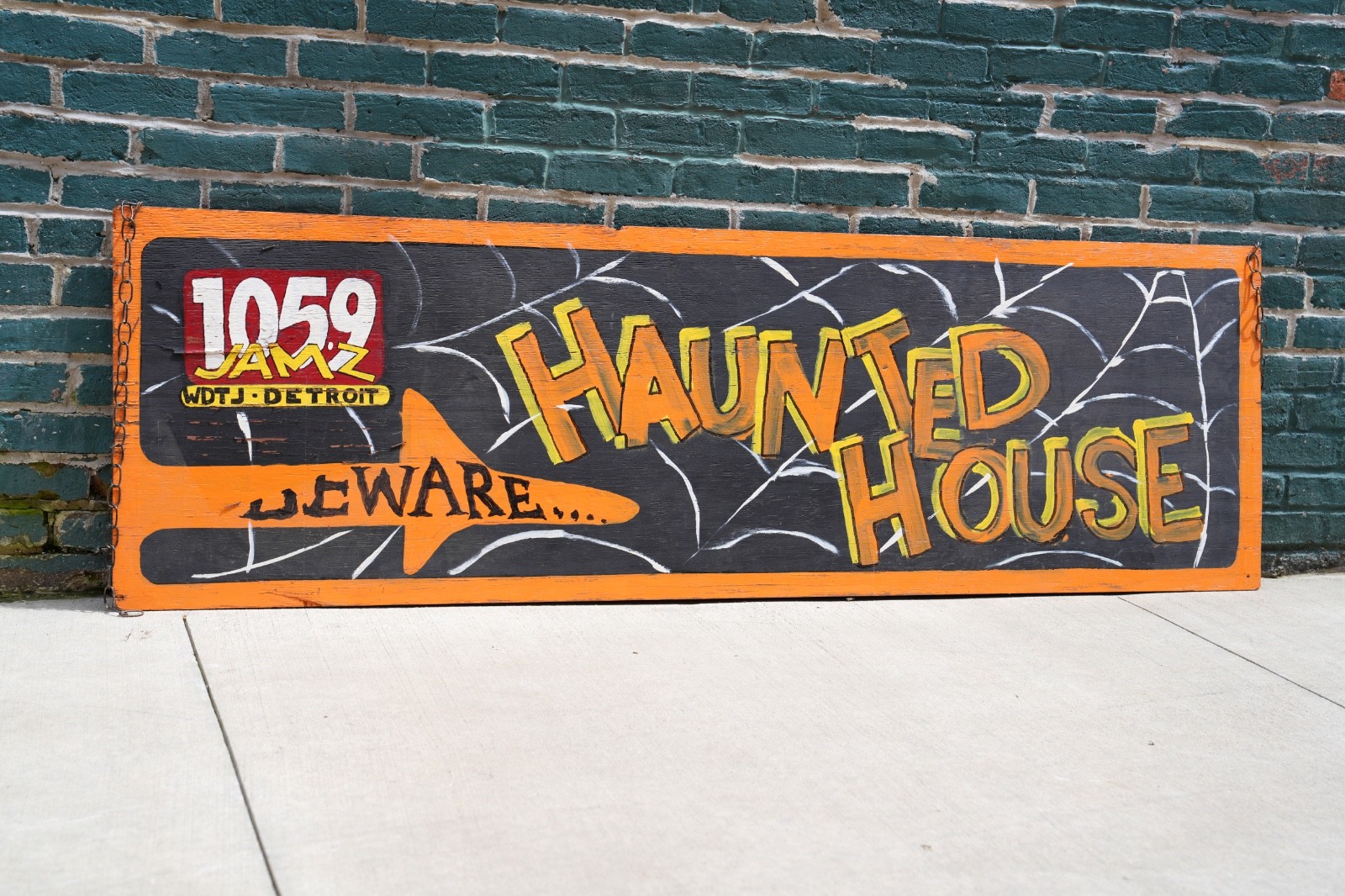 Antique Halloween Haunted House Vintage Wood Highway Sign Beware Road Detroit