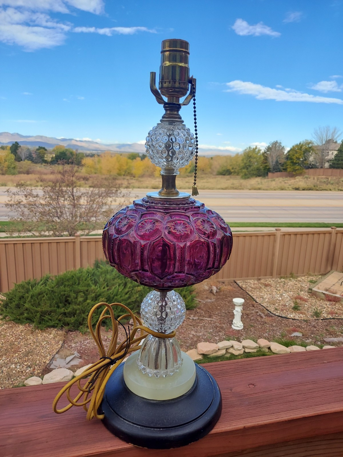 Old Amethyst Moon and Stars Pattern Table Lamp