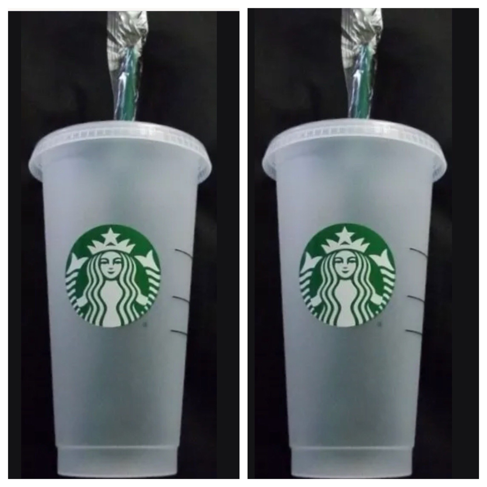 2x Starbucks Frost Reusable Cups Venti 24 oz Cold Drink W/Lids & Straws NEW