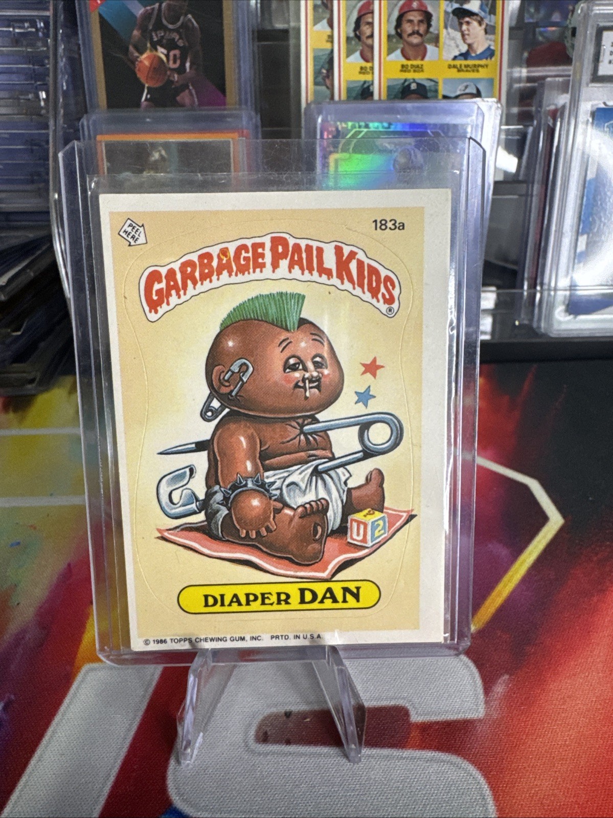 1986 GARBAGE PAIL KIDS SERIES 5 RARE #183A DIAPER DAN (YELLOW BLOTCH ERROR)