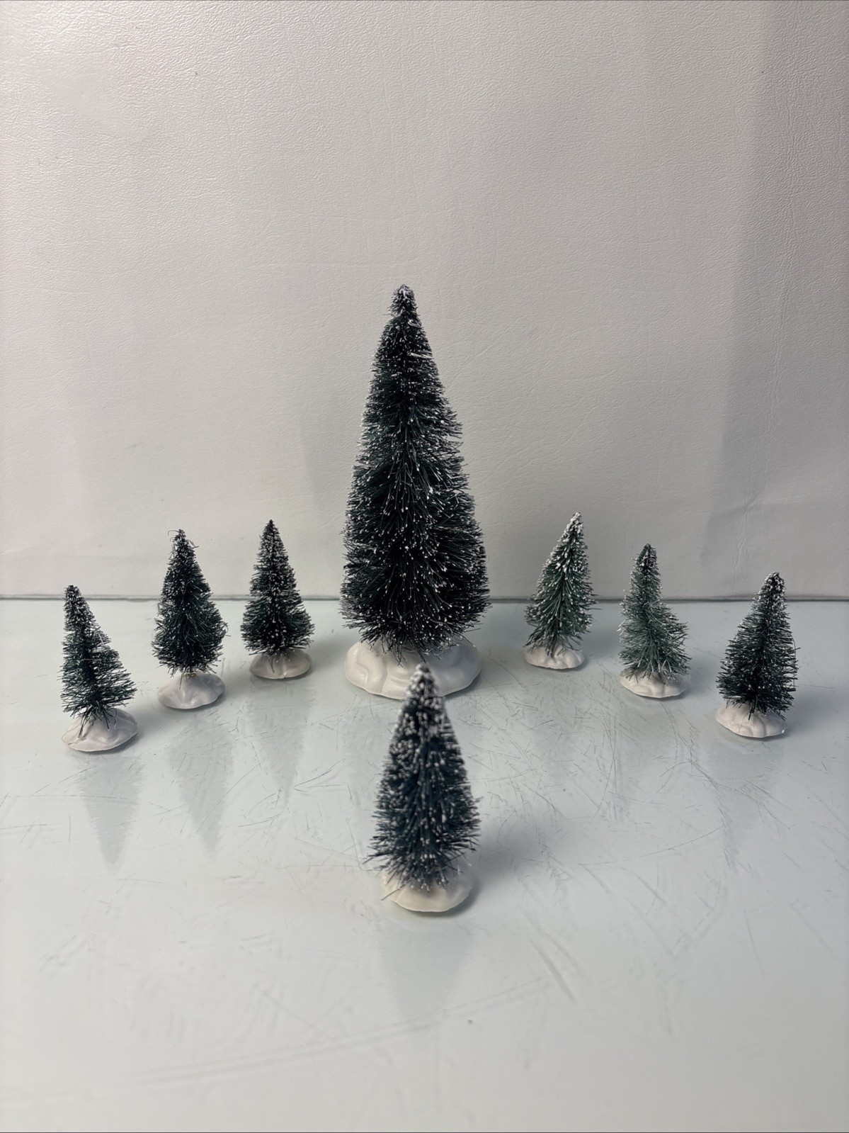 Lemax Miniature Bottle Brush Christmas Trees Set 8 Snow Flocked Village Decor