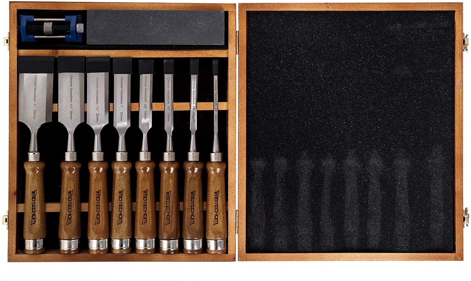 10-Pieces Woodworking Wood Chisel Set with Wooden Box, Honing Guide, Sharpening 10-Pieces Woodworking Wood Chisel Set with Wooden Box, Honing Guide, Sharpening