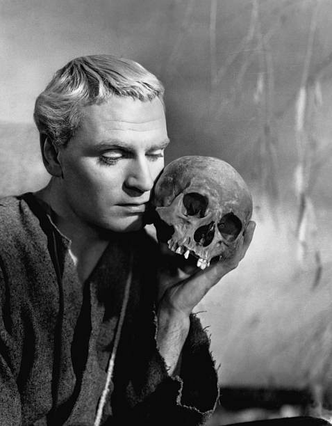Laurence Olivier as Shakespeare\'s Prince Hamlet Denmark holds skul- Old Photo
