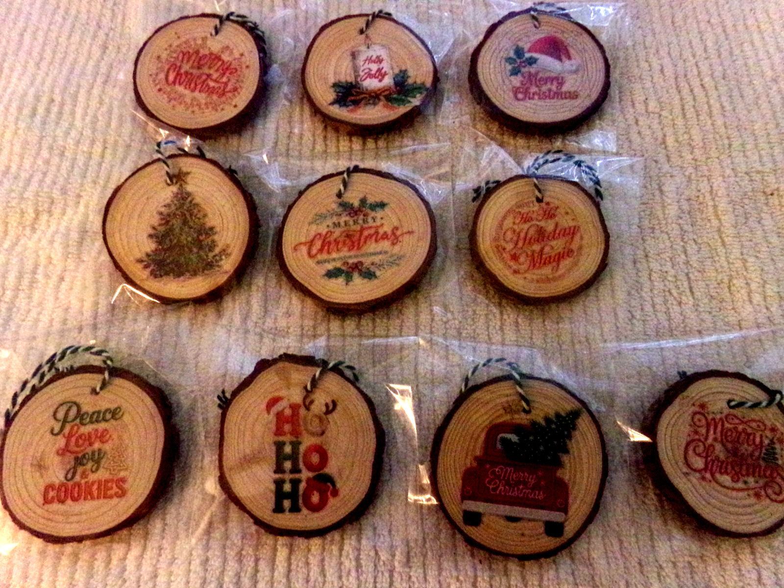 🎄🎁 Holiday Theme Handmade Wood Christmas Ornaments - Set of 10- Single Sided