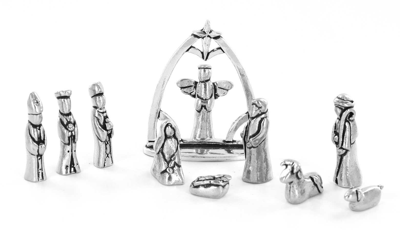 Basic Spirit Nativity Set Creche Mini Pewter Figurine 11 Pc Set with Velvet Basic Spirit Nativity Set Creche Mini Pewter Figurine 11 Pc Set with Velvet