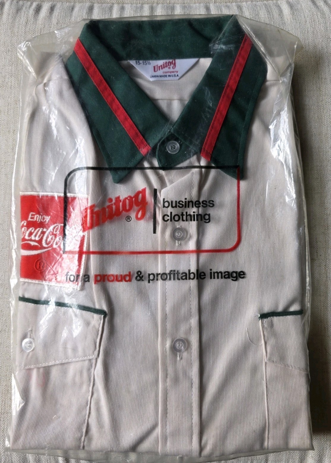 New in Bag Vintage Unitog Coca-Cola Coke Uniform Stripe Button Shirt 15-15 1/2