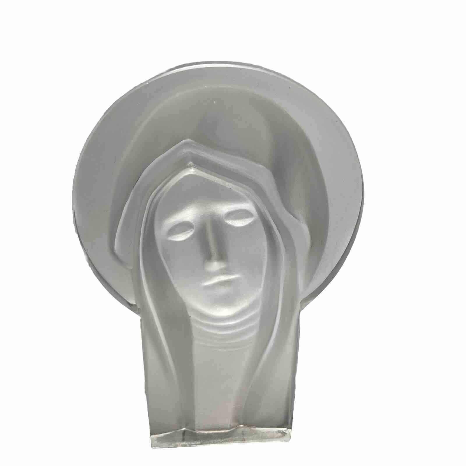 Madonna Virgin Mary Frosted Glass Figure Religious Icon Statue  Bust Head