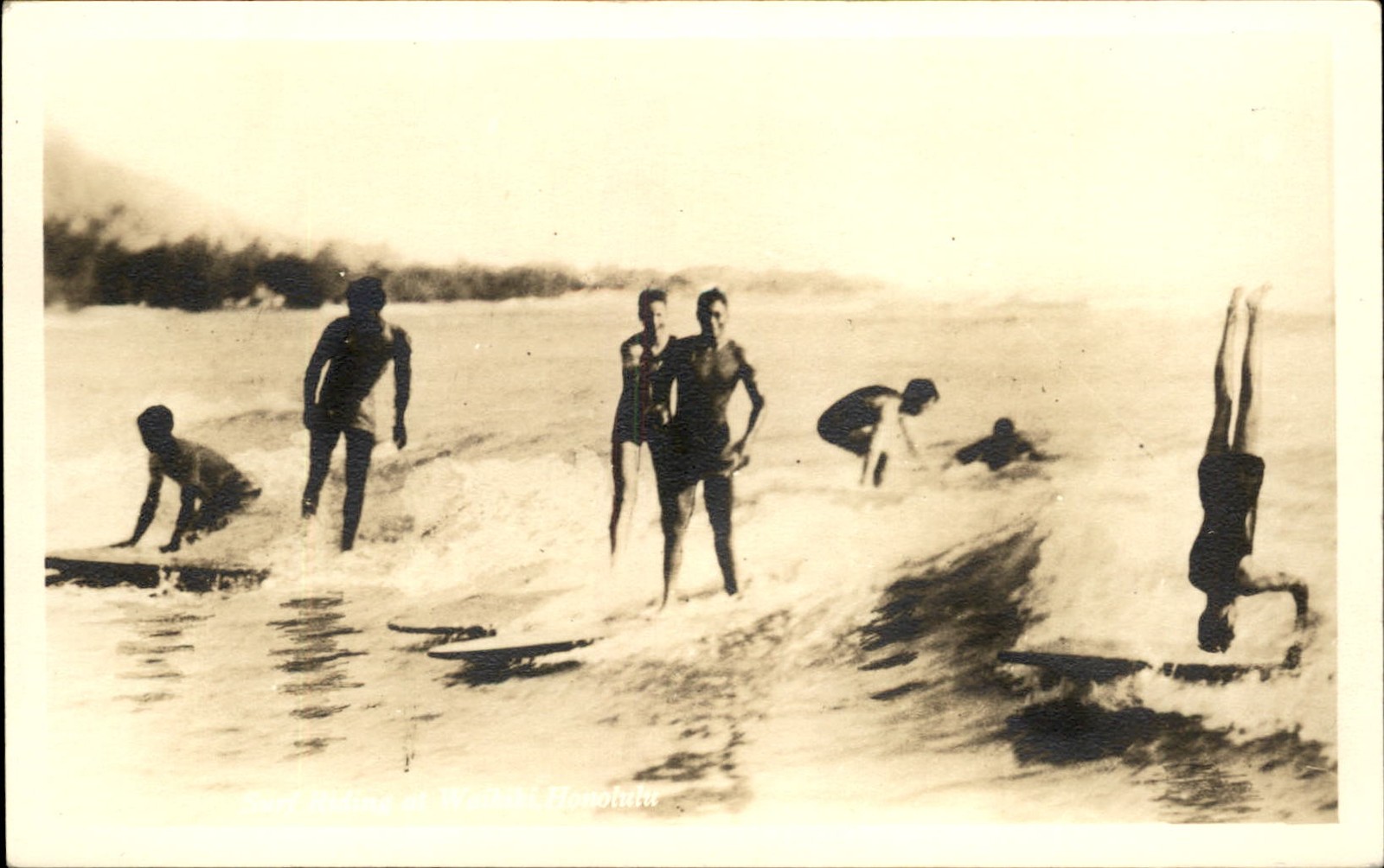 Waikiki Hawaii HI Surfers Duke Kahanamoku c1920s-30s Real Photo Postcard