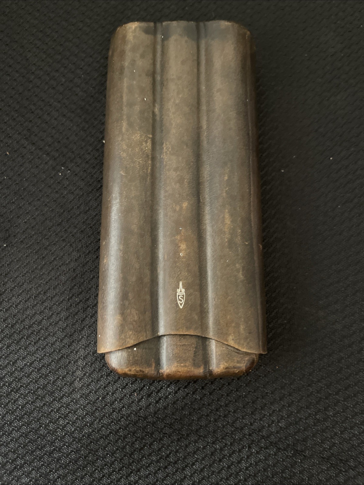 Vintage Italian Molded Leather 3-Cigar Pocket Case - Rigid Seamless Stitchless