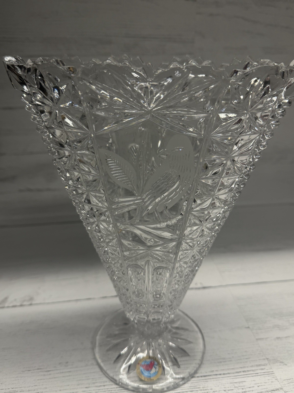 Vintage Hofbauer Byrdes Collection Lead Crystal Fan Shaped Vase Germany