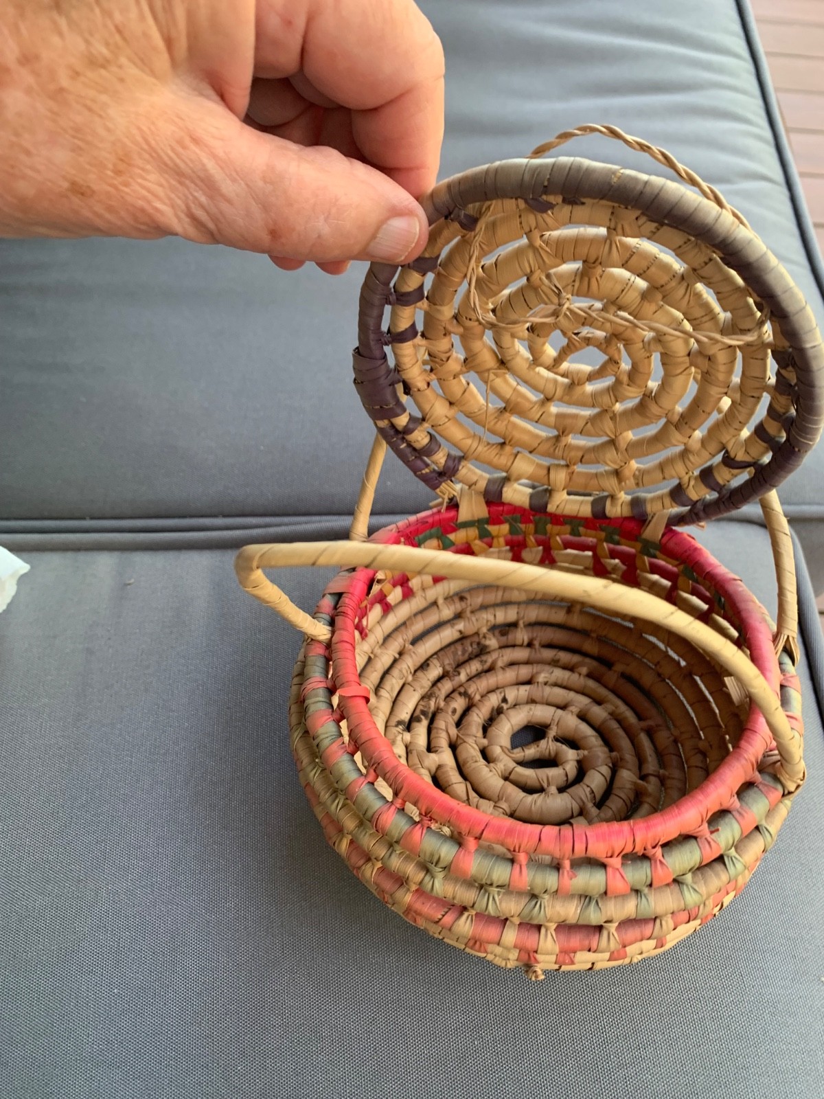 Vintage Small Handwoven Basket With Lid and Handle