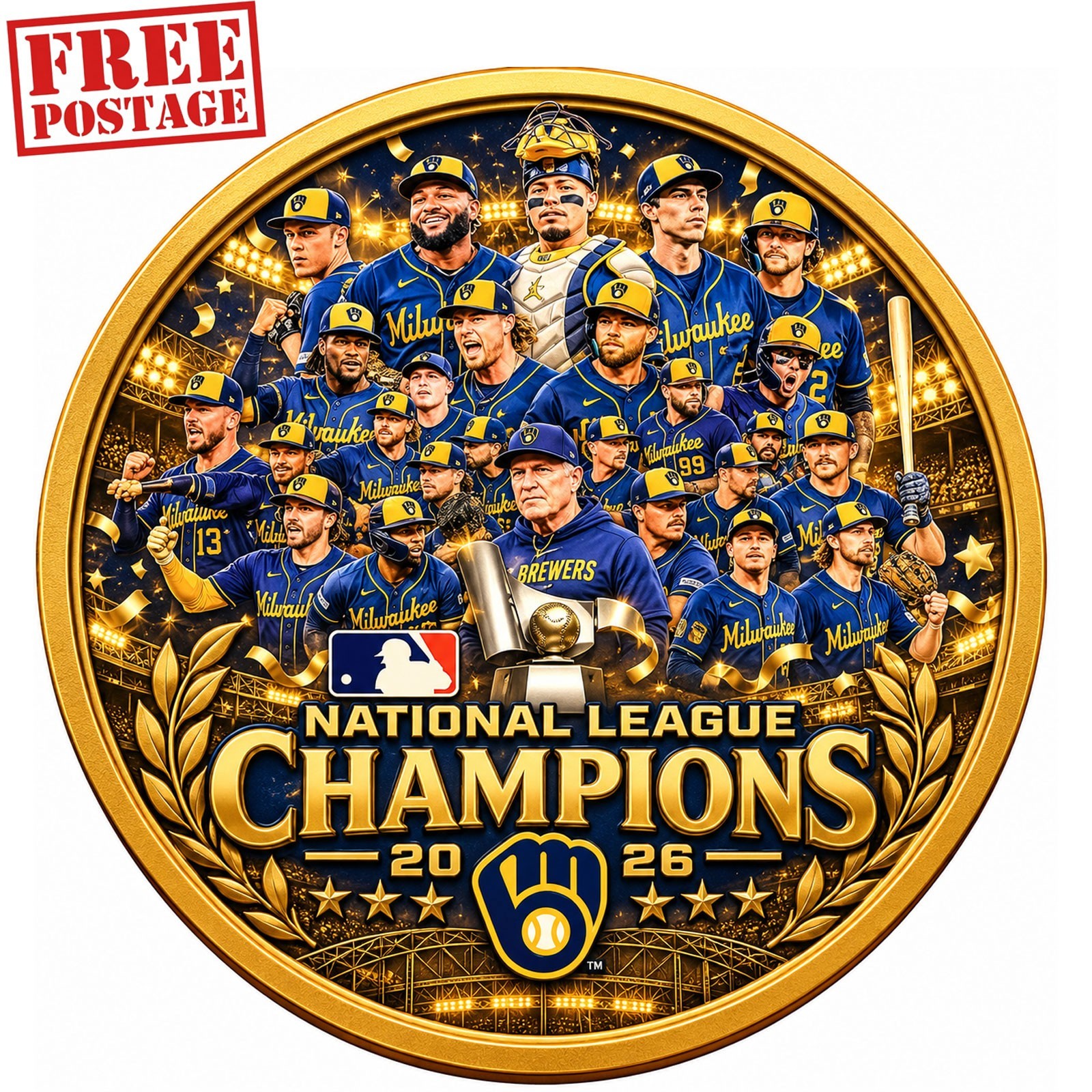 Milwaukee Brewers NL Champions 2026 Coin Gold MLB Baseball Commemorative Gift