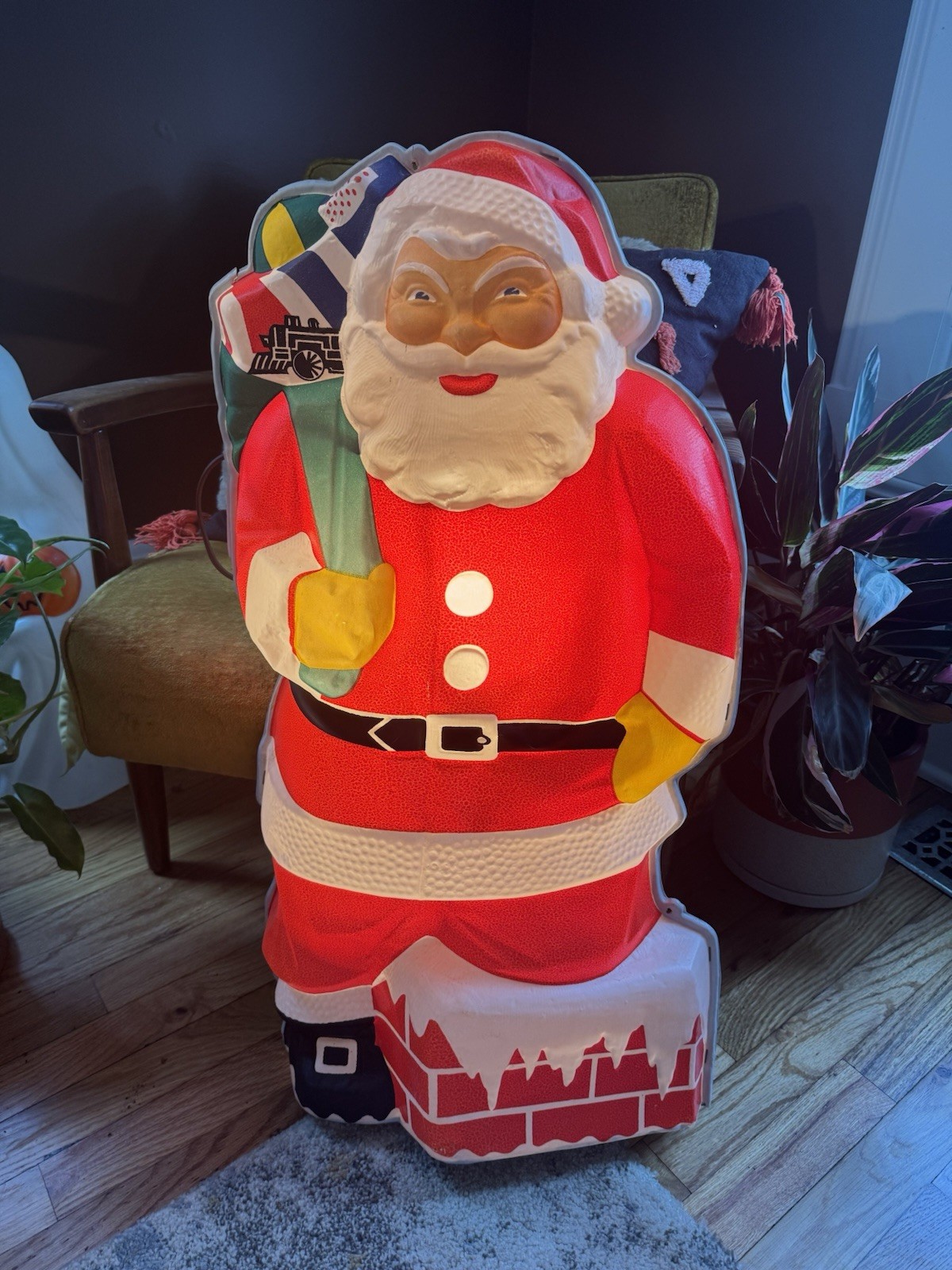 Vintage 1950s Flatback Santa Blow Mold Glolite - USA - Works W/ original box.