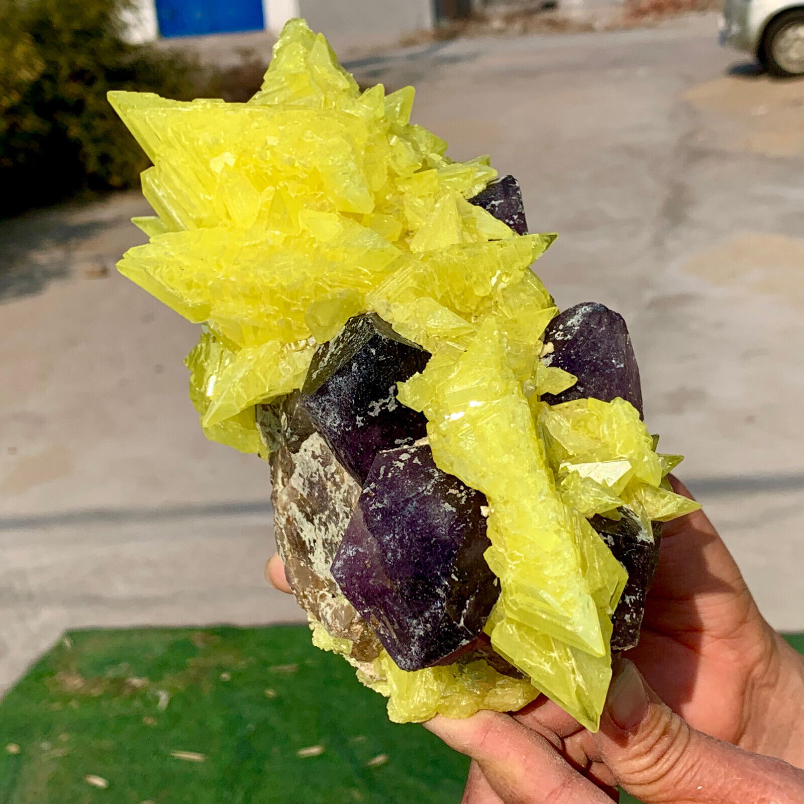 3.8LB Minerals ** LARGE NATIVE SULPHUR OnMATRIX Sicily With+amethyst Crystal