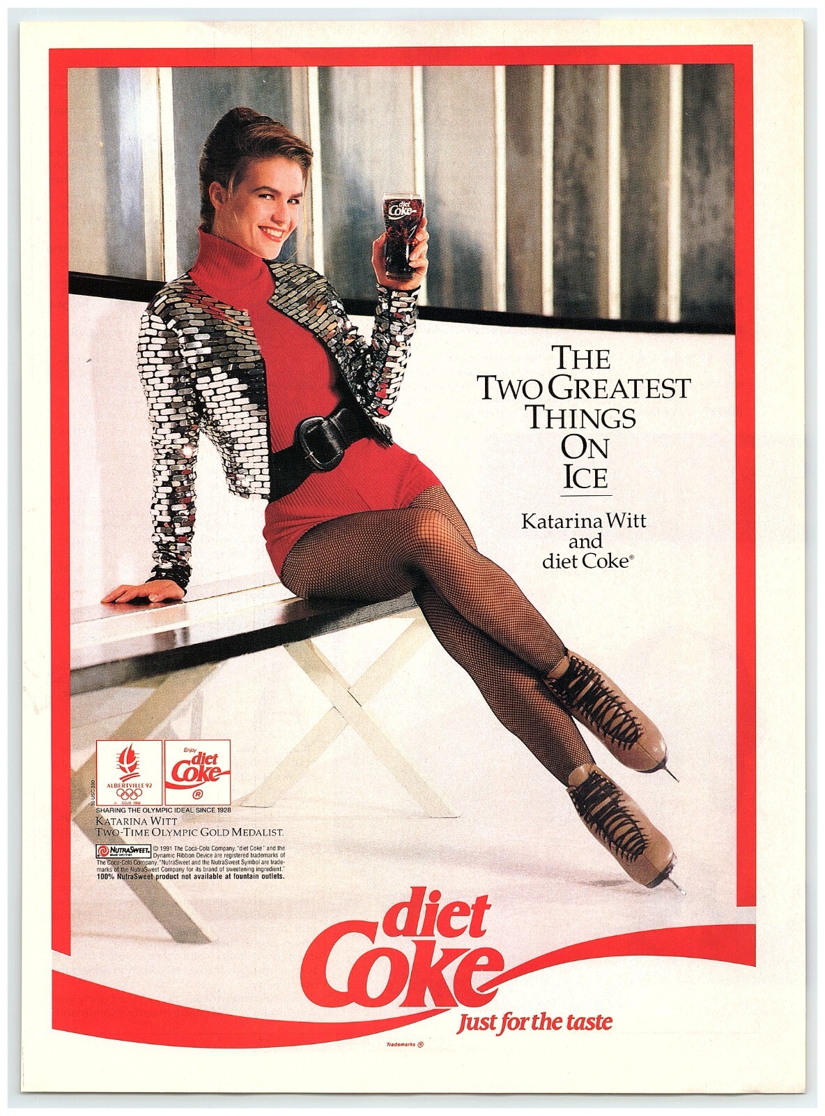 PRINT AD, 1992 Diet Coke Katarina Witt Greatest Thing Ice Figure Skater Fishnet